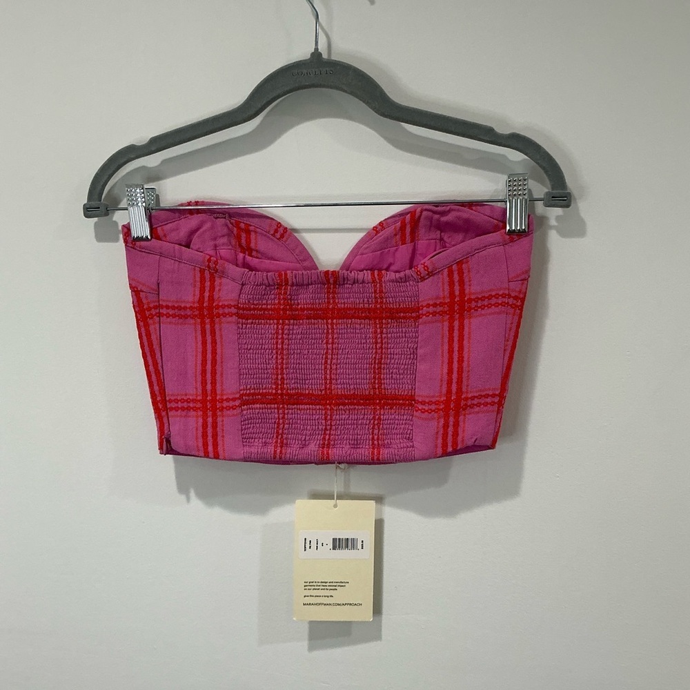 NWT Mara Hoffman Rilynn Cropped Strapless Embroidered Checked Cotton Top - Picture 7 of 7